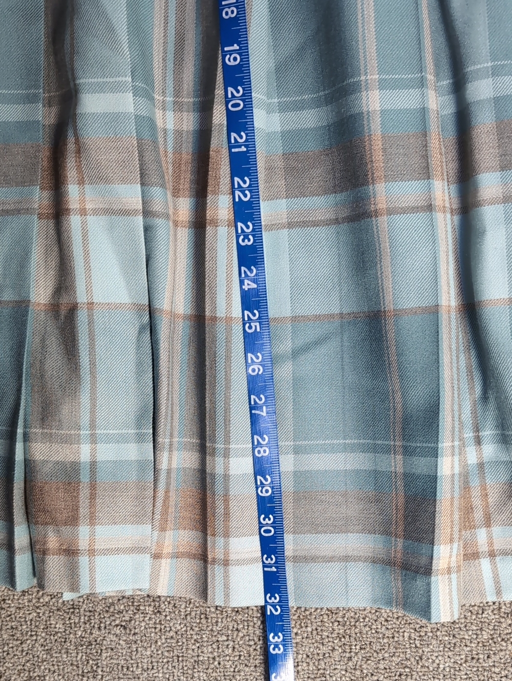 Vintage Pendleton Pleated Skirt Teal/Tan Plaid Wool Made in the USA Size 18 - Picture 8 of 10